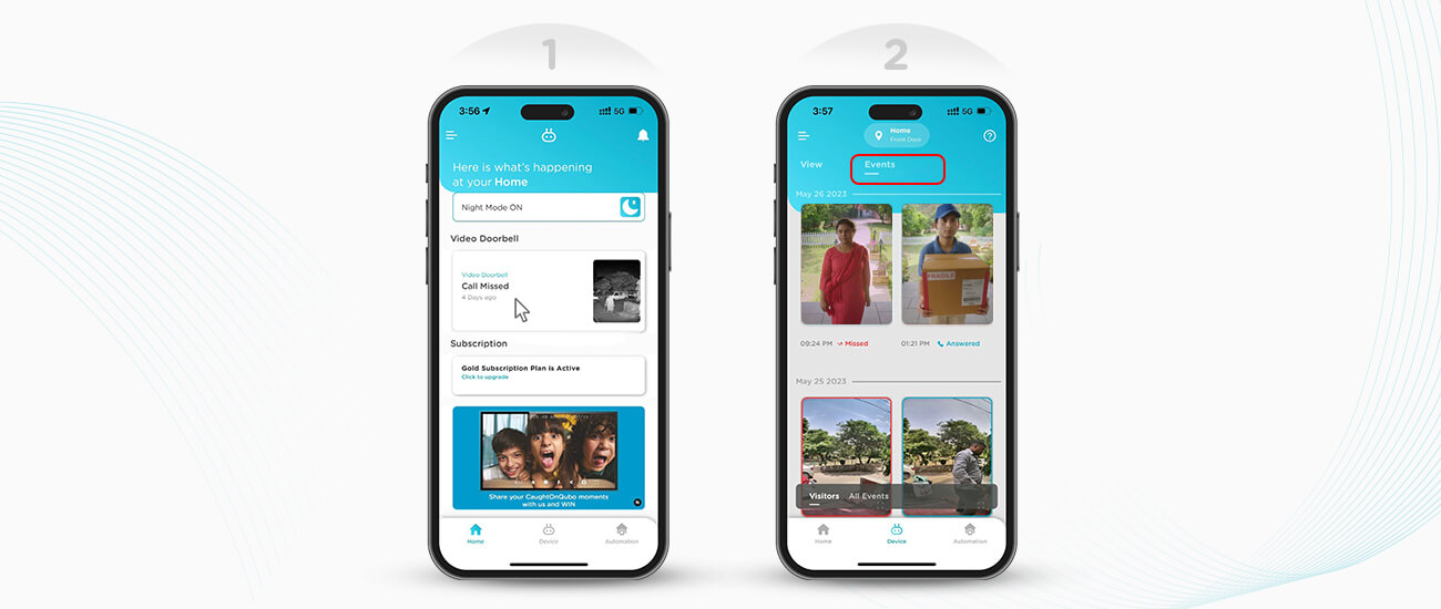 Steps to view missed & answered door calls on Qubo App